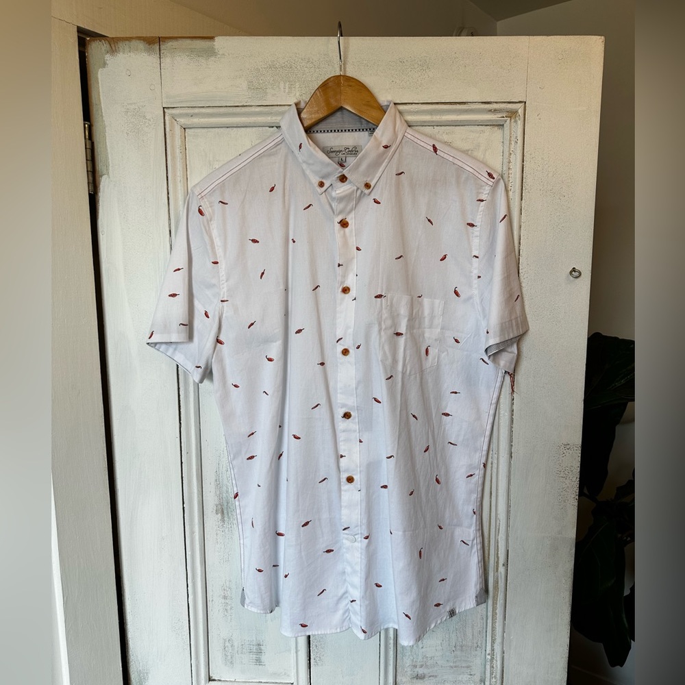 Sovereign Code Men’s Large Cotton Button-up Short Sleeve Shirt w Red Chilis 🌶️